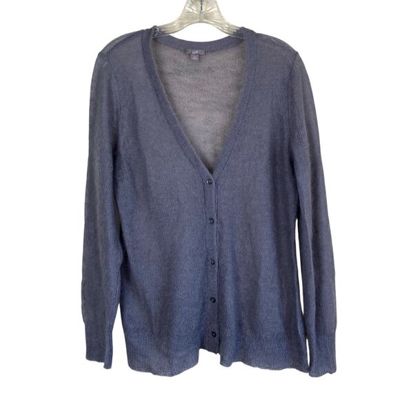 J. Jill Sz M Gossamer Loose Knit Mohair Wool Cardigan Grey Minimalist Delicate - Picture 1 of 16